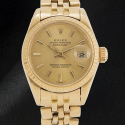 Montre Rolex Datejust 26 mm pour femme avec cadran bâton de champagne en or jaune