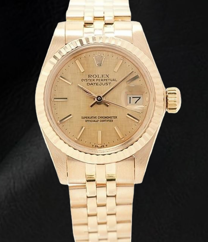 Montre Rolex Datejust 26 mm pour femme avec cadran champagne et or jaune