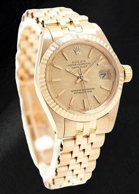 Montre Rolex Datejust 26 mm pour femme avec cadran champagne et or jaune