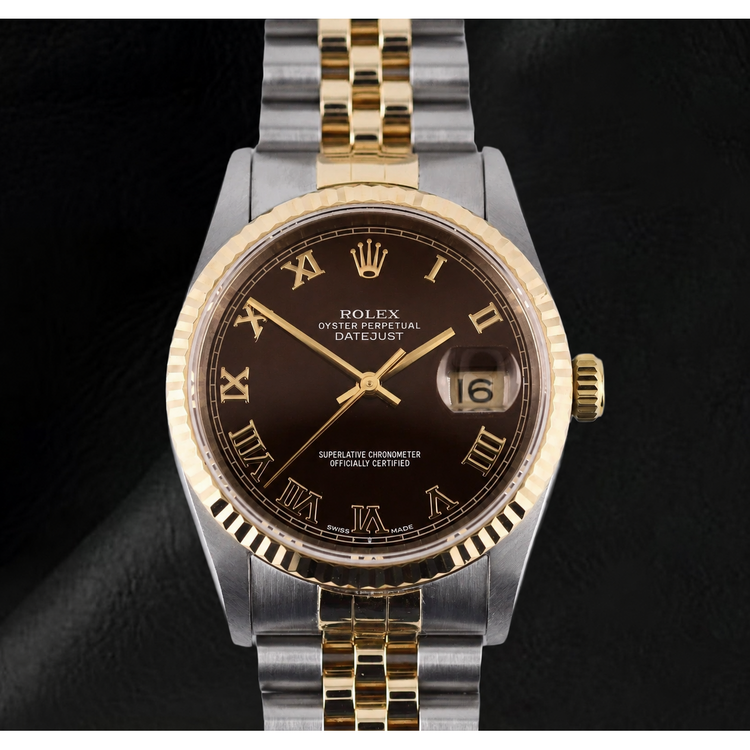 Montre Rolex Datejust 31 mm pour femme, bicolore chocolat, cadran à chiffres romains