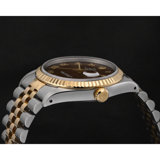 Montre Rolex Datejust 31 mm pour femme, bicolore chocolat, cadran à chiffres romains