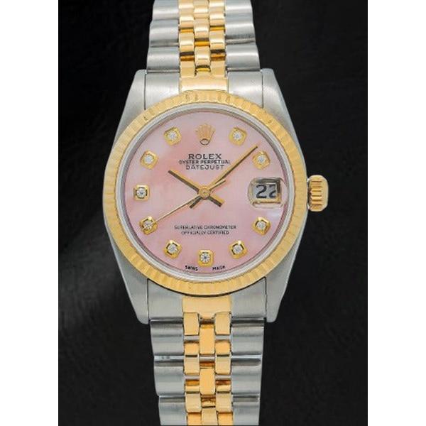 Montre Rolex Datejust 36 mm à cadran en nacre rose et diamants bicolore