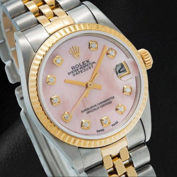 Montre Rolex Datejust 36 mm à cadran en nacre rose et diamants bicolore