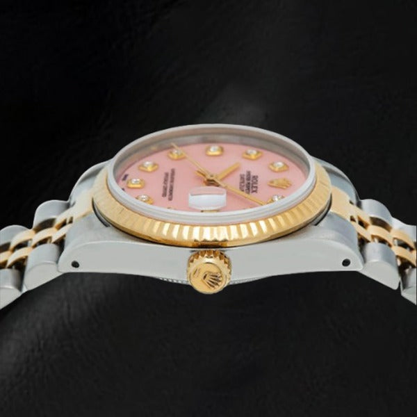 Montre Rolex Datejust 36 mm à cadran en nacre rose et diamants bicolore