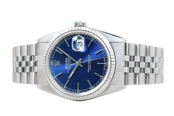 Montre Rolex Datejust Année 2000 Cadran Bleu Stick 36 mm Acier Inoxydable