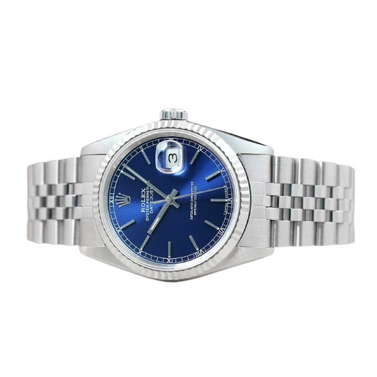 Montre Rolex Datejust Année 2000 Cadran Bleu Stick 36 mm Acier Inoxydable