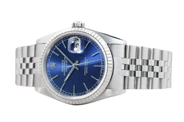 Montre Rolex Datejust Année 2000 Cadran Bleu Stick 36 mm Acier Inoxydable