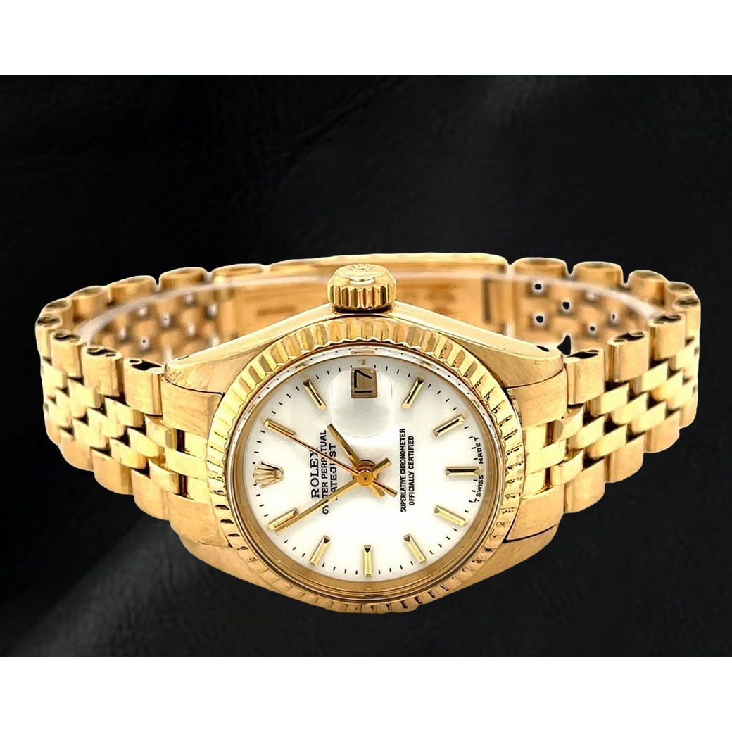 Montre Rolex Datejust President Style pour femme en or jaune avec cadran blanc