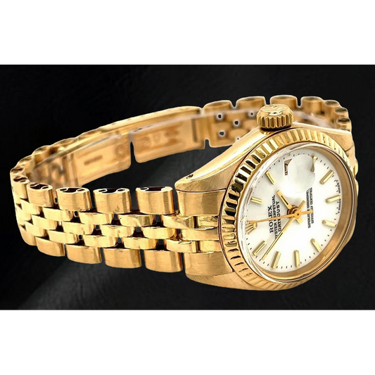 Montre Rolex Datejust President Style pour femme en or jaune avec cadran blanc
