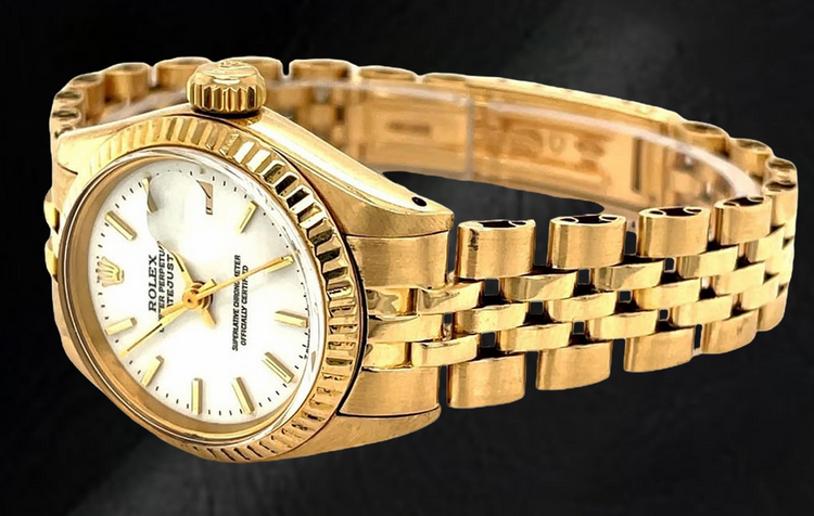 Montre Rolex Datejust President Style pour femme en or jaune avec cadran blanc