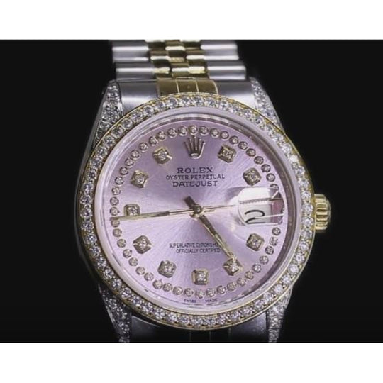 Montre Rolex Datejust Rose Cadran Diamant Personnalisé Bracelet Deux Tons