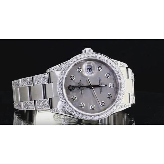 Montre Rolex Datejust acier inoxydable à cadran floral recouvert de diamants personnalisés de 7 ct