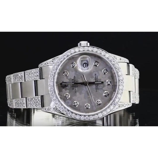 Montre Rolex Datejust acier inoxydable à cadran floral recouvert de diamants personnalisés de 7 ct