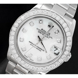 Montre Rolex Lady Datejust 31 mm en acier inoxydable avec cadran en nacre blanche et diamants