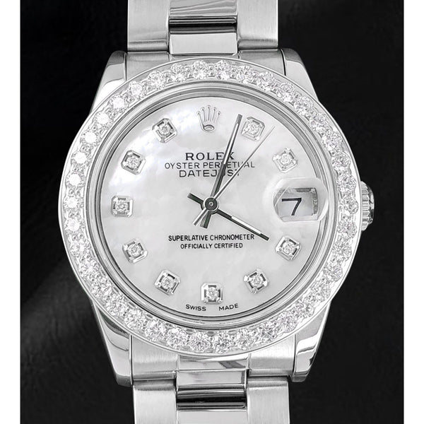 Montre Rolex Lady Datejust 31 mm en acier inoxydable avec cadran en nacre blanche et diamants