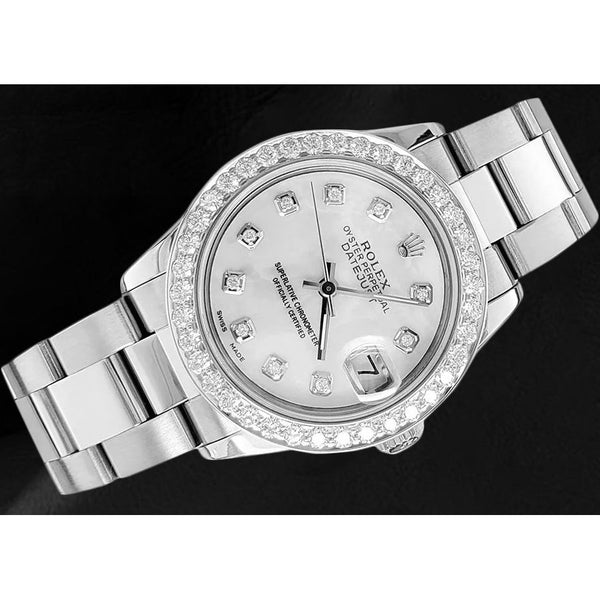 Montre Rolex Lady Datejust 31 mm en acier inoxydable avec cadran en nacre blanche et diamants