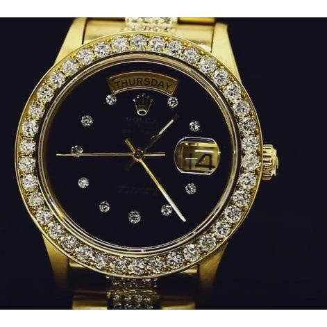 Montre Rolex President avec diamant glacé personnalisé de 9 carats, diamant noir