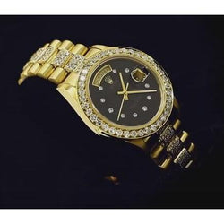 Montre Rolex President avec diamant glacé personnalisé de 9 carats, diamant noir