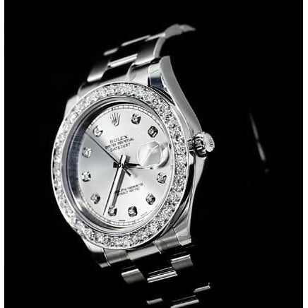 Montre Rolex en acier inoxydable avec lunette en diamant et cadran en diamant argenté Ii