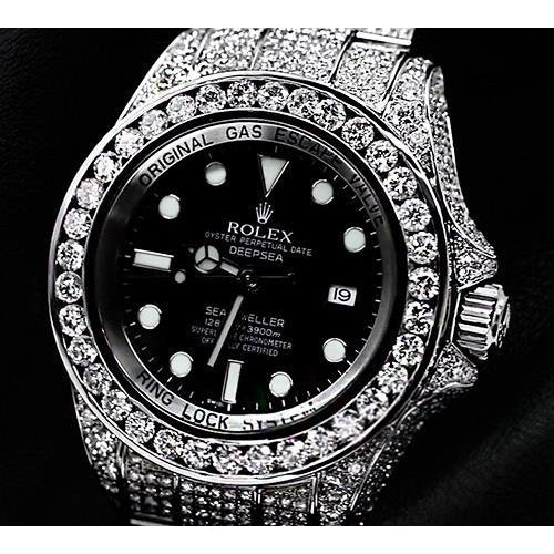 Montre Rolex pour homme 30 ct. Cadran noir recouvert de diamants personnalisés glacés
