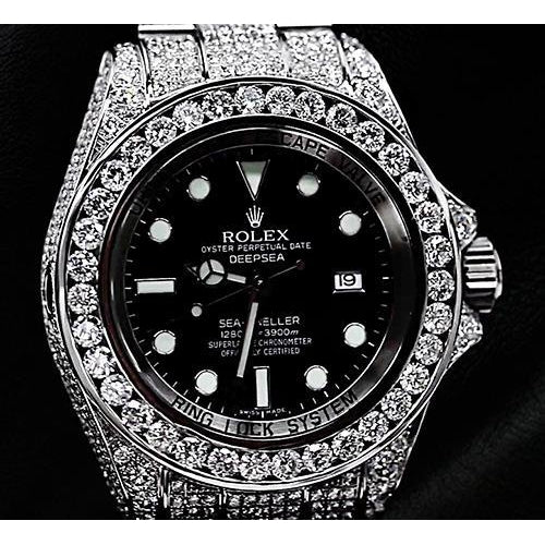 Montre Rolex pour homme 30 ct. Cadran noir recouvert de diamants personnalisés glacés