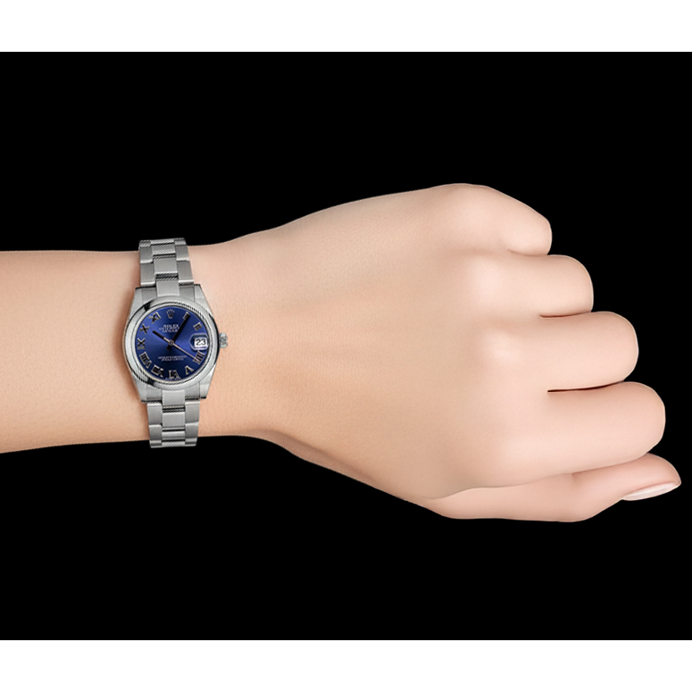 Montre Dame-Datejust Rolex en acier inoxydable à cadran romain bleu P3