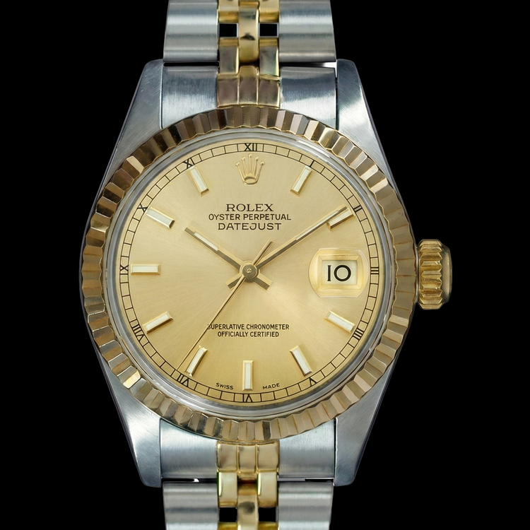 Montre Dame Datejust en Acier Inoxydable et Or Jaune Cadran Bâton de Champagne Rolex