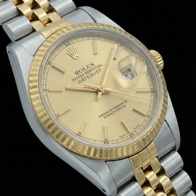 Montre Dame Datejust en Acier Inoxydable et Or Jaune Cadran Bâton de Champagne Rolex