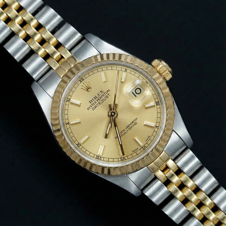 Montre Dame Datejust en Acier Inoxydable et Or Jaune Cadran Bâton de Champagne Rolex
