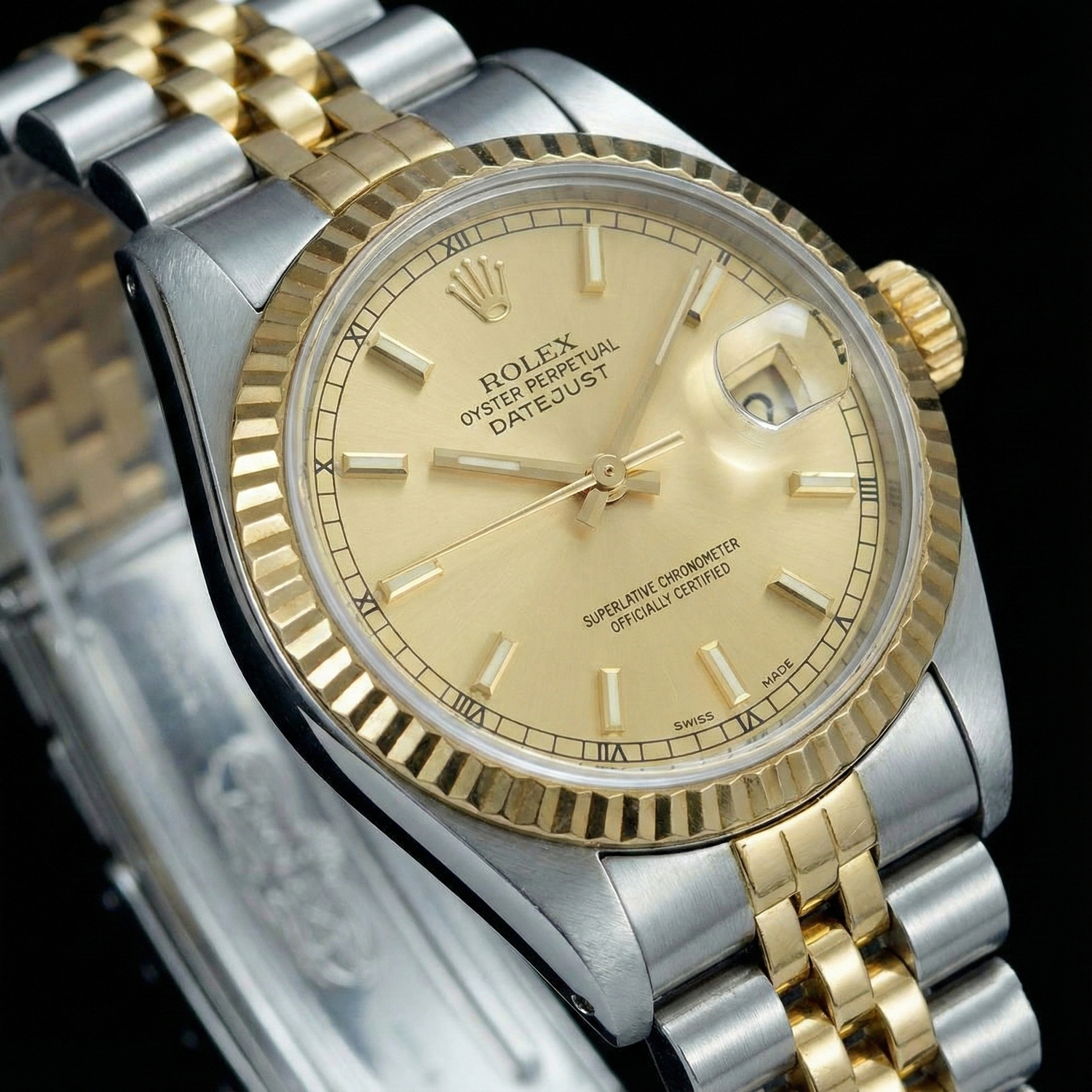 Montre Dame Datejust en Acier Inoxydable et Or Jaune Cadran Bâton de Champagne Rolex