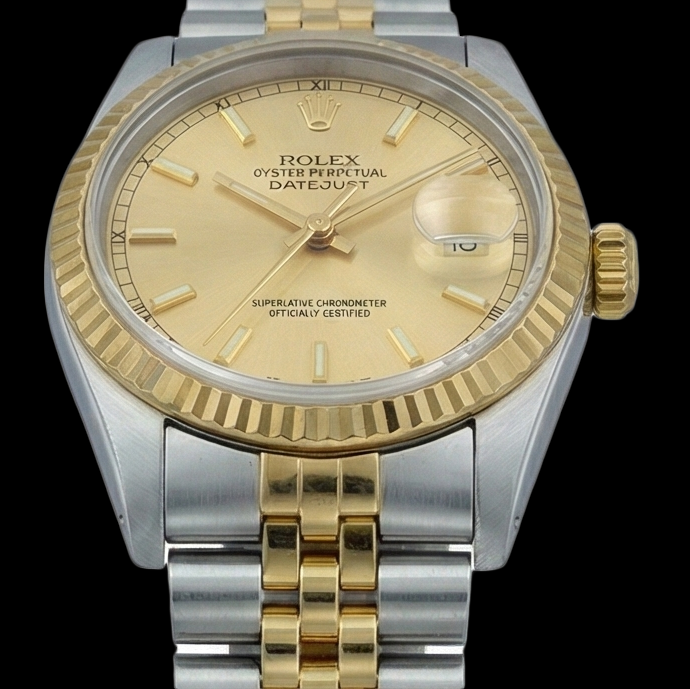 Montre Dame Datejust en Acier Inoxydable et Or Jaune Cadran Bâton de Champagne Rolex