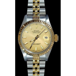 Montre Dame Datejust en Acier Inoxydable et Or Jaune Cadran Bâton de Champagne Rolex