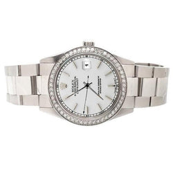 Montre Datejust à cadran blanc et lunette en diamant Rolex acier inoxydable