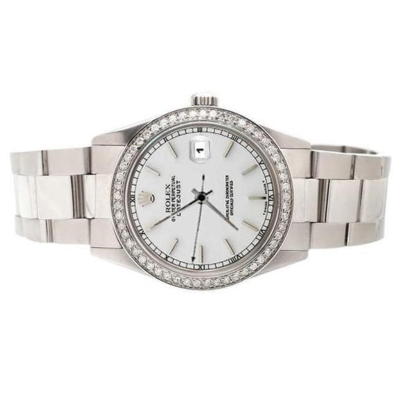 Montre Datejust à cadran blanc et lunette en diamant 