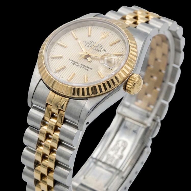 Montre Datejust pour femme, cadran blanc, jubilé en acier inoxydable et or, Rolex