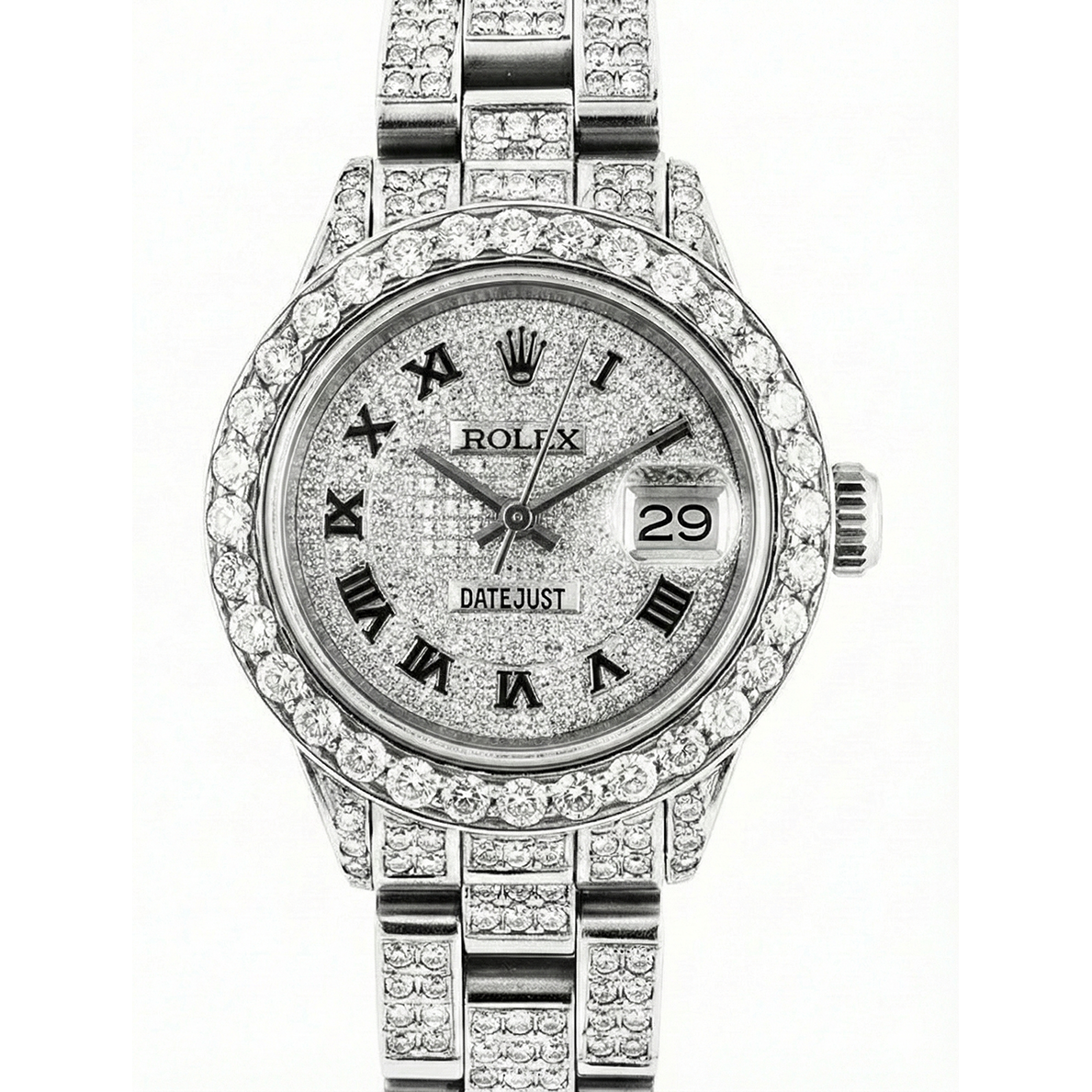 Montre Femme Rolex Datejust Bracelet Plein Diamants 12 Carats