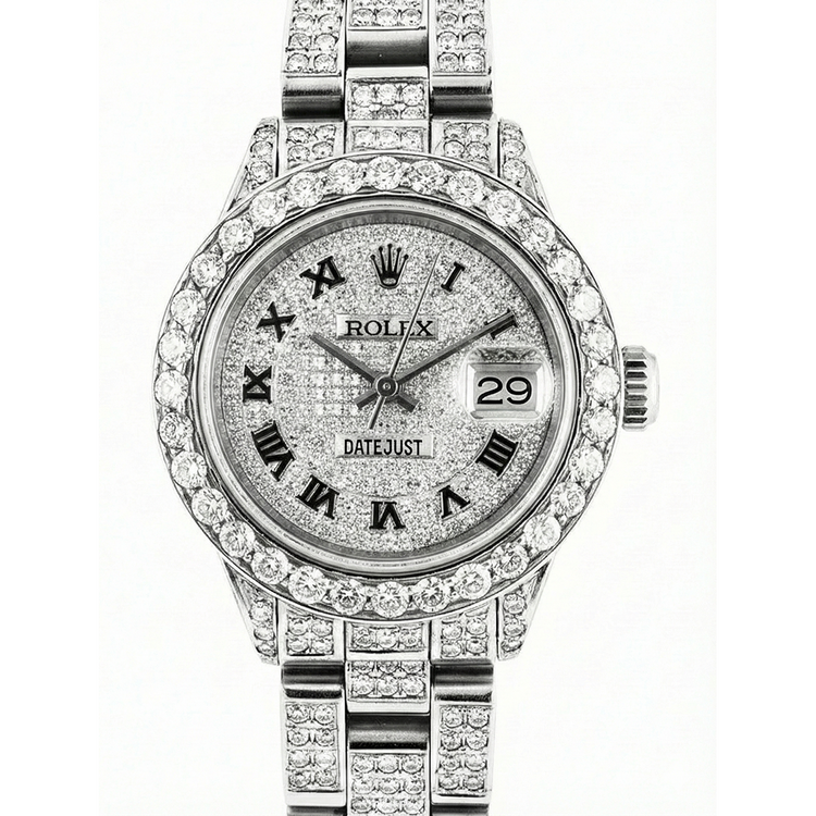 Montre Femme Rolex Datejust Bracelet Plein Diamants 12 Carats