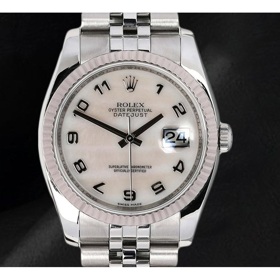 Montre Rolex 116234 avec cadran arabe en nacre blanche de 36 mm