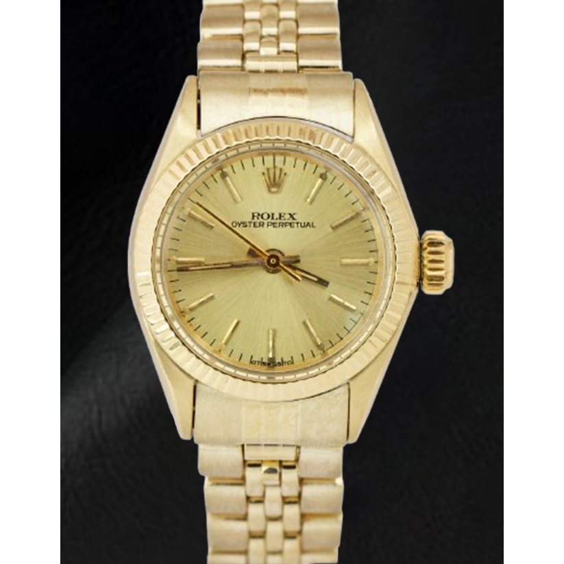 Montre Rolex 24 mm avec cadran champagne en or jaune