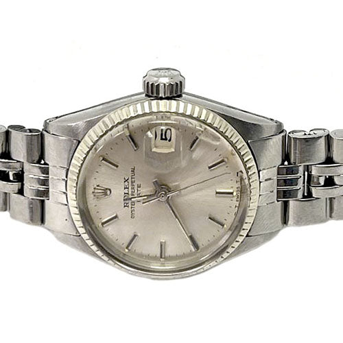 Montre Rolex 26 mm avec cadran argenté et date en acier inoxydable