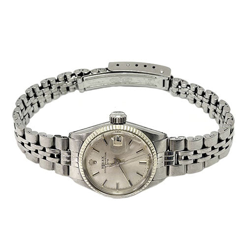 Montre Rolex 26 mm avec cadran argenté et date en acier inoxydable
