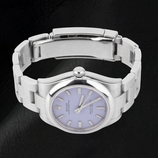 Montre Rolex 36 mm en acier inoxydable avec cadran lumineux lavande