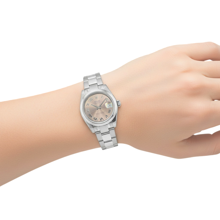 Montre Rolex Dame Date-just saumon en acier à cadran romain