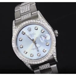 Montre Rolex Dames Date 34 Mm Bracelet huître Cadran Bleu 7 Ct.