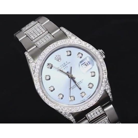 Montre Rolex Dames Date 34 Mm Bracelet huître Cadran Bleu 7 Ct.2