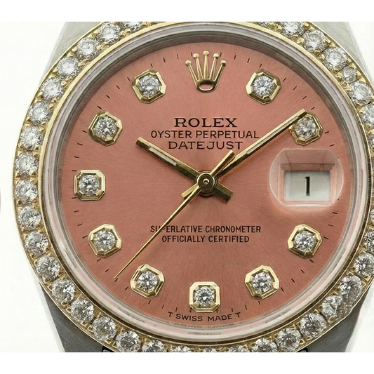 Montre Rolex Date-Just pour femme avec cadran saumon et lunette diamantée