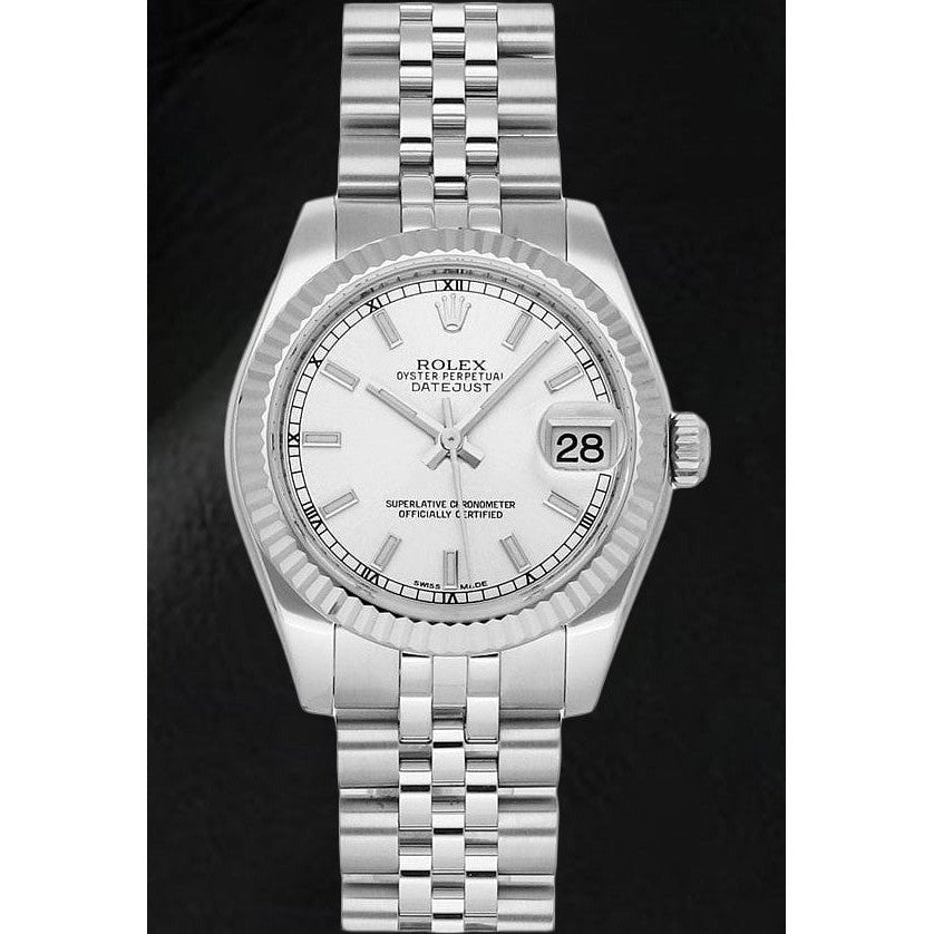 Montre Rolex Date-just 31 mm en or blanc avec lunette cannelée