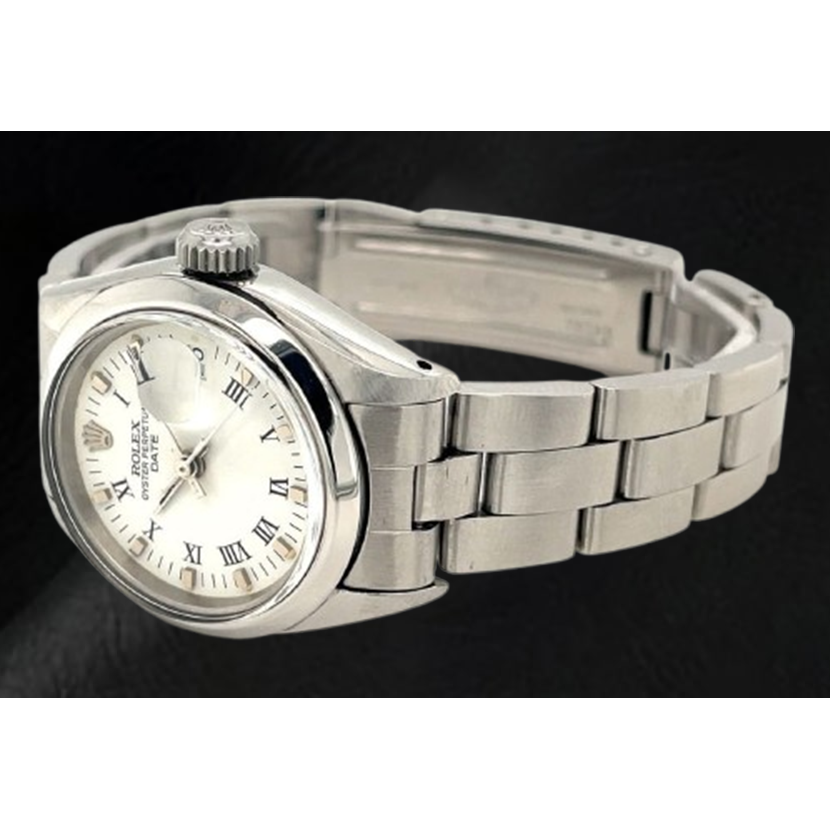Montre Rolex Date 26 mm pour femme avec cadran blanc romain Oyster en acier inoxydable