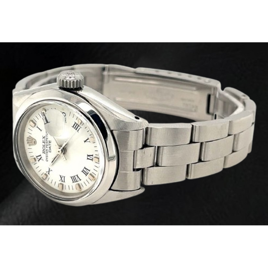 Montre Rolex Date 26 mm pour femme avec cadran blanc romain Oyster en acier inoxydable
