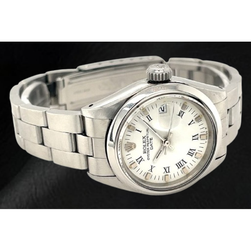 Montre Rolex Date 26 mm pour femme avec cadran blanc romain Oyster en acier inoxydable